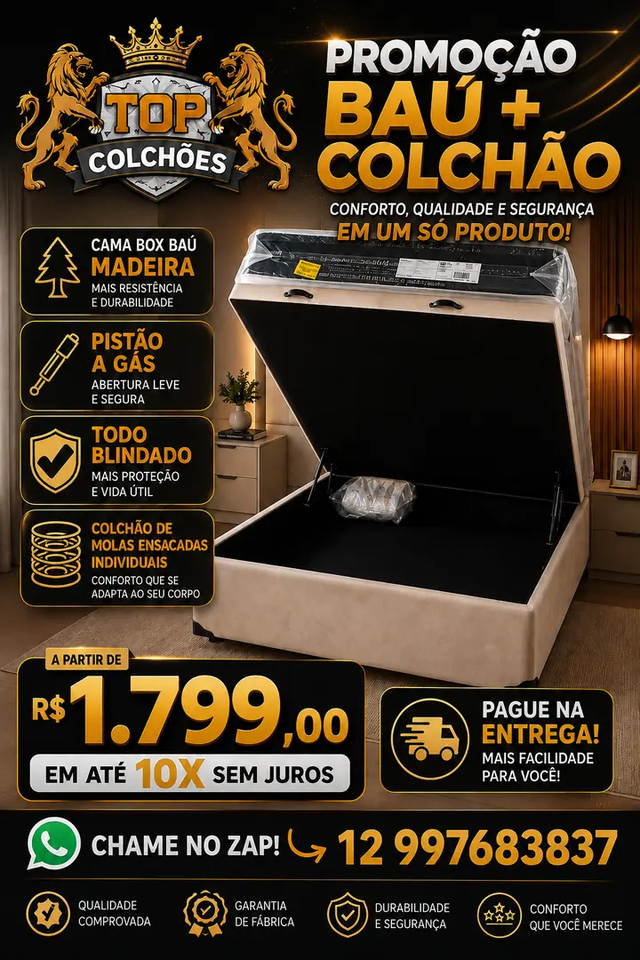 Promoção baú + colchão: cama box baú com colchão em condição especial
