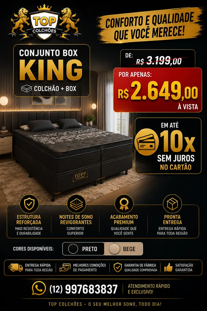 Promoção conjunto box king com colchão e parcelamento sem juros