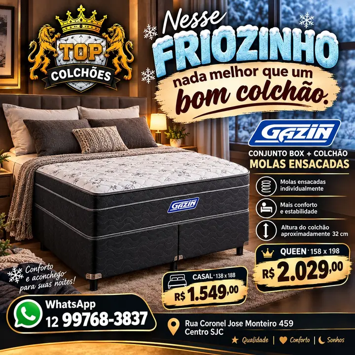 Promoção friozinho: colchão Gazin de molas ensacadas casal e queen