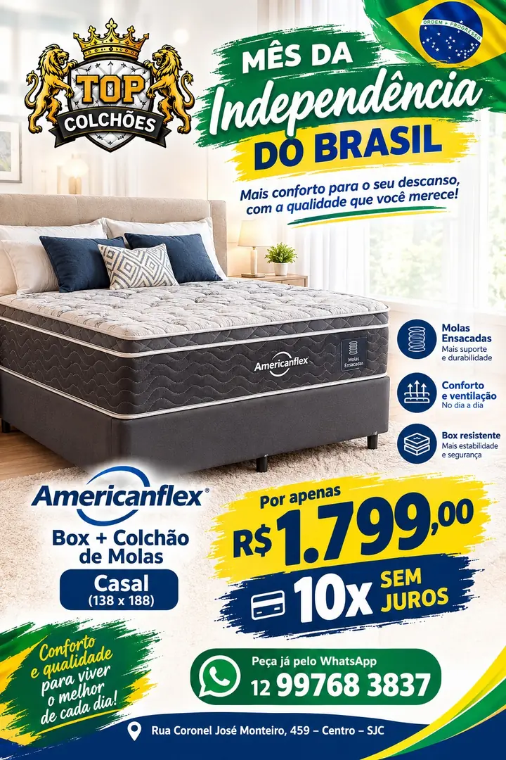 Promoção Mês da Independência: conjunto box + colchão de molas Americanflex casal